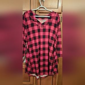 Ladies Beautiful Buffalo Plaid Monnuro Long Tunic 3/4 Length Sleeve 2X Holiday
